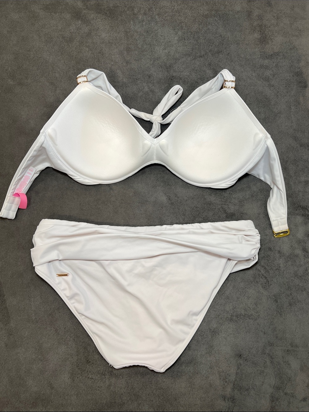 Victoria's Secret White Halter Bikini Set with Gold Bottom M Top 36D - Picture 6 of 10